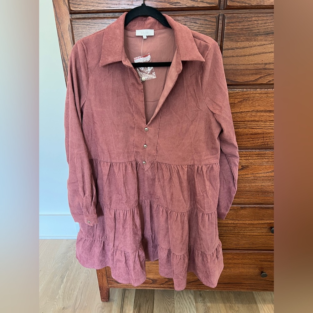 Loveapella Mauve Tiered Button-Front Women's Dress